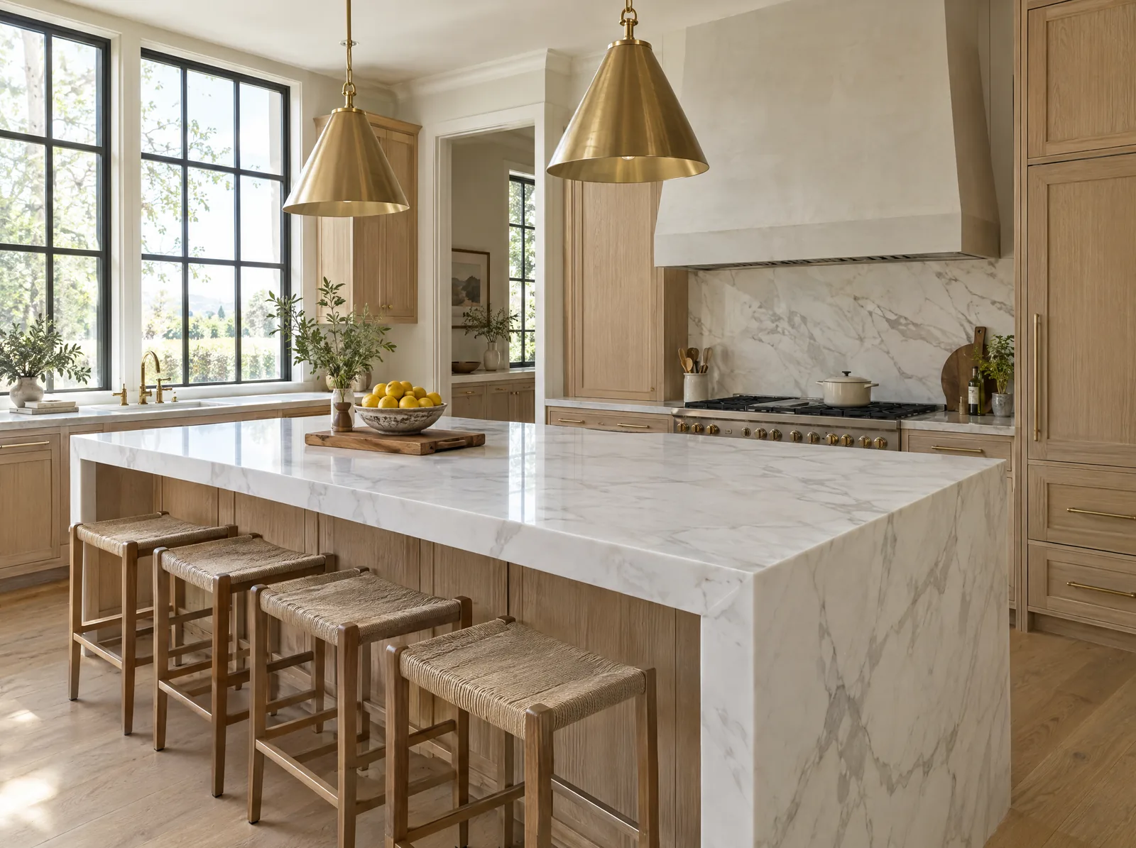 Restored marble kitchen countertop in soft natural light