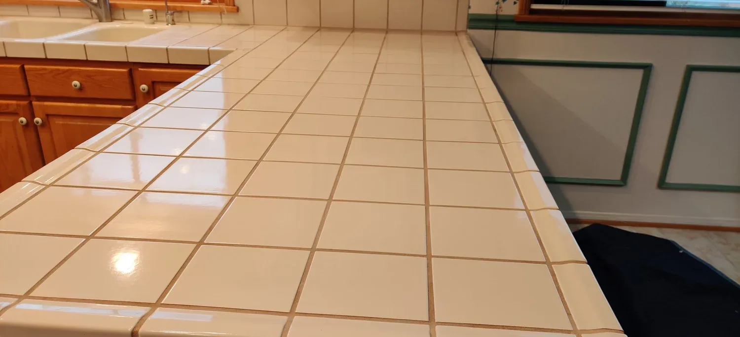 Tile countertop, regrouted