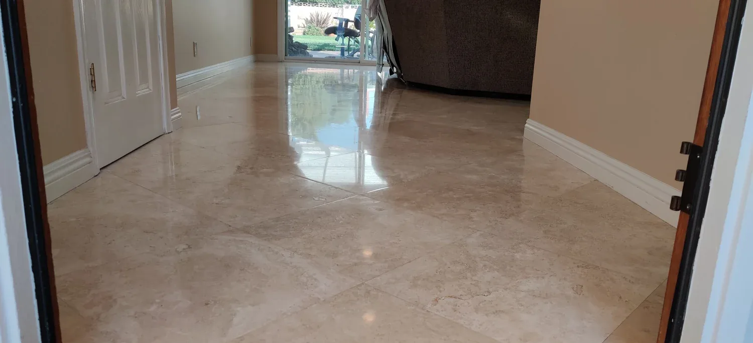 Polished marble hallway restored by Grout Geek